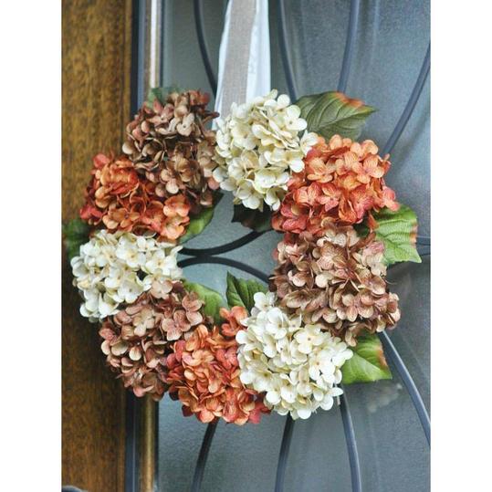 Faux Hydrangea Wreath in Fall Colors