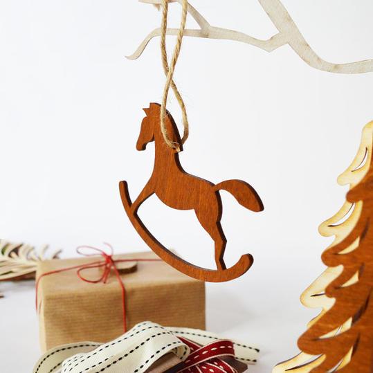 木制 Rocking Horse Christmas Ornaments
