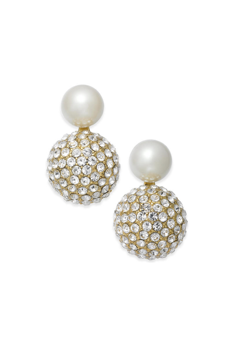 كيت Spade New York Gold-Tone Imitation Pearl and Fireball Drop Earrings