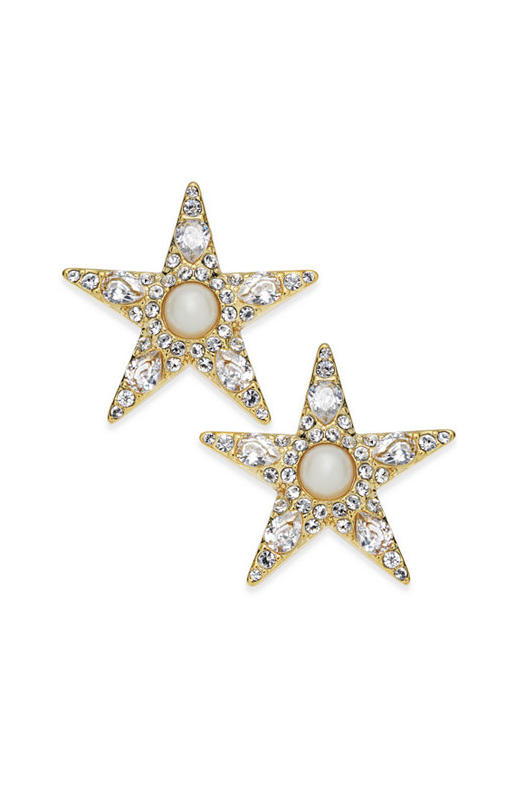 كيت Spade New York 14k Gold-Plated Imitation Pearl and Pavé Star Stud Earrings