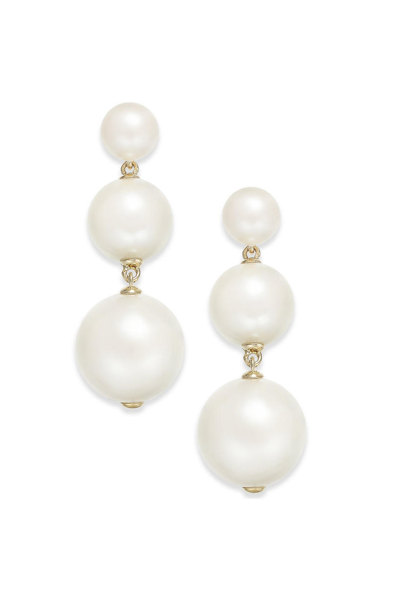 كيت Spade New York 14k Gold-Plated Imitation Pearl Triple Drop Earrings