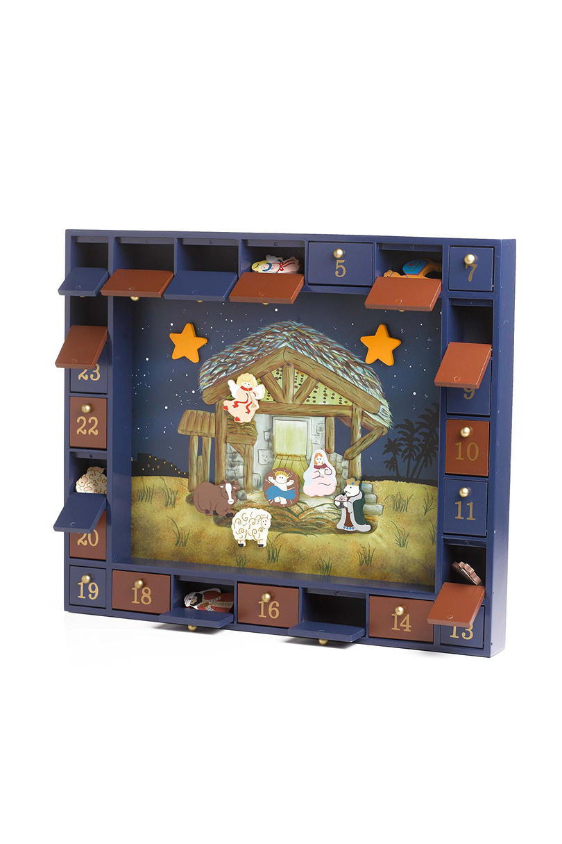 Kurt Adler Wooden Nativity Advent Calendar with 24 Magnetic Pieces