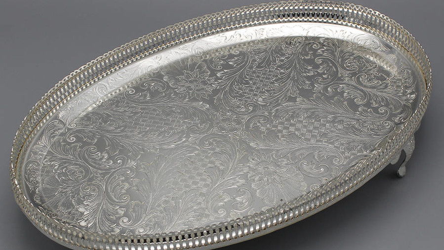Grande Silver-Plated Oval Serving Tray With Legs