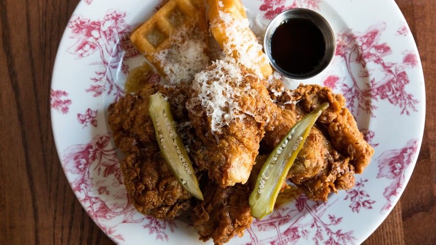 Succotash Fried Chicken and Waffles