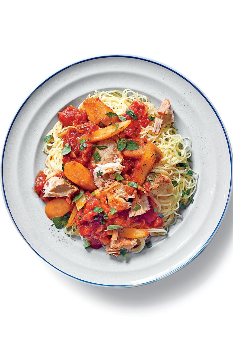 Slow-Cooker Parmesan-Herb Pork Loin with Chunky Tomato Sauce