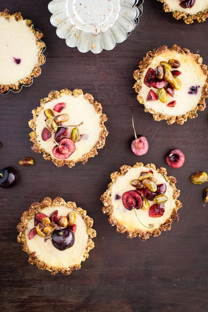 Pistachio and Cherry Yogurt Cheesecake Tarts 