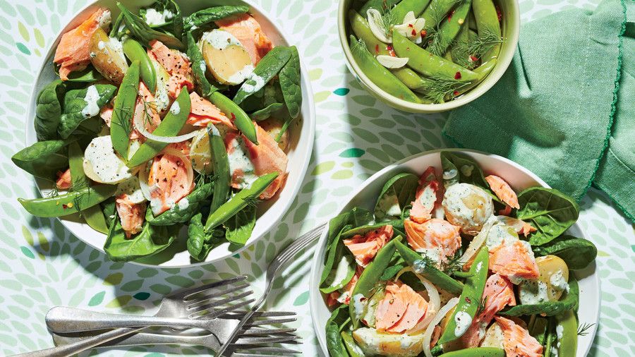 مسلوق Salmon Salad with Pickled Snap Peas