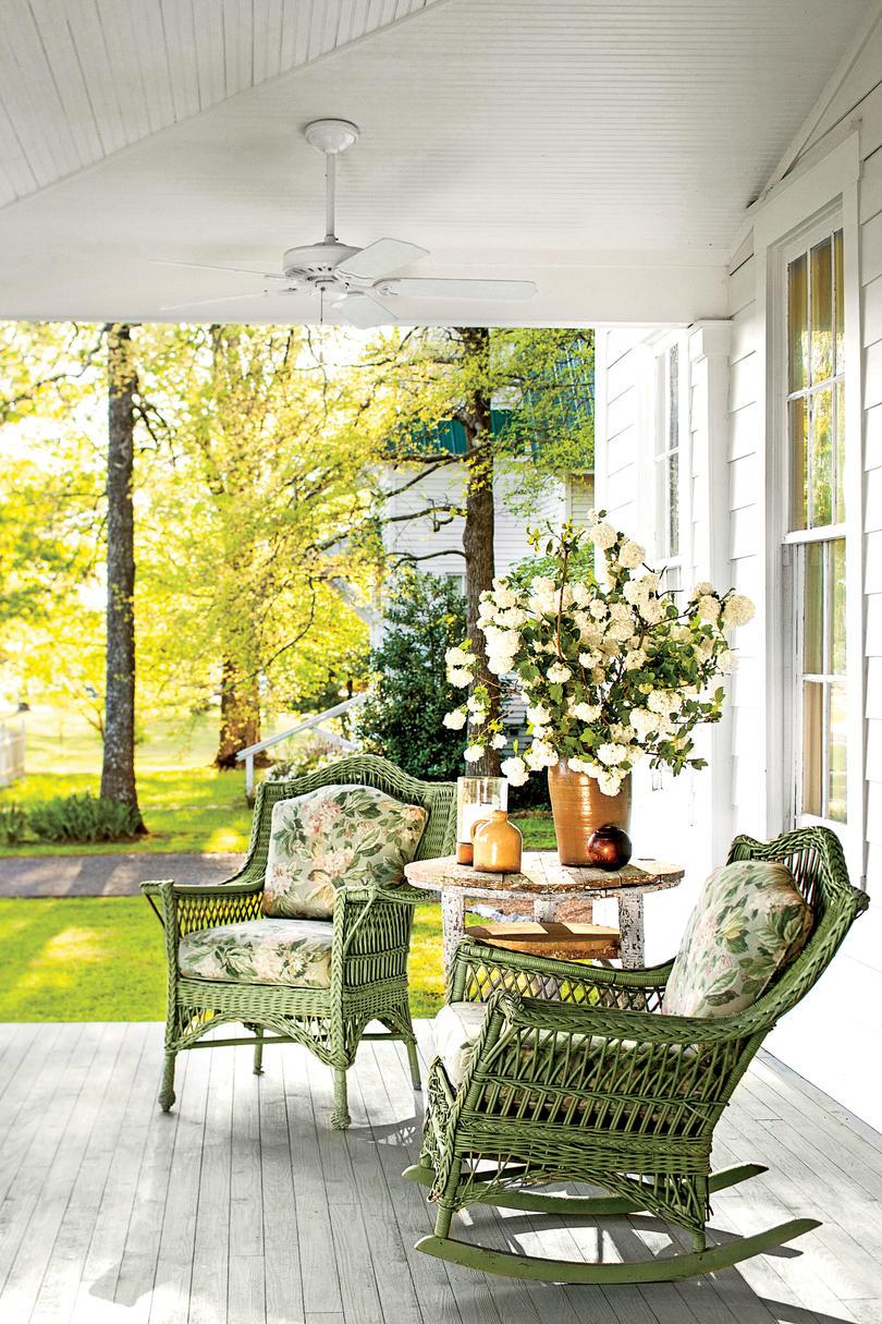Blanco Porch with Green Wicker Rocking Chairs