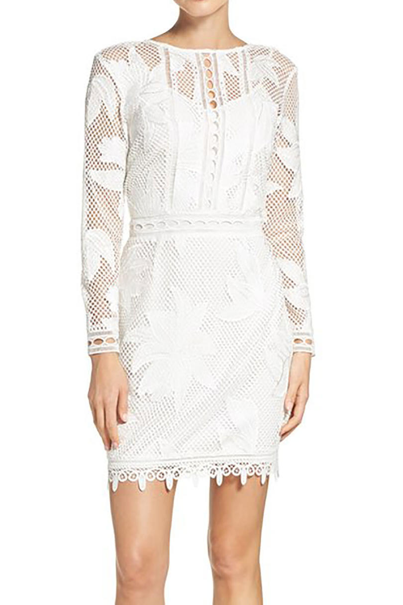 أبيض Floral Lace Sheath Dress