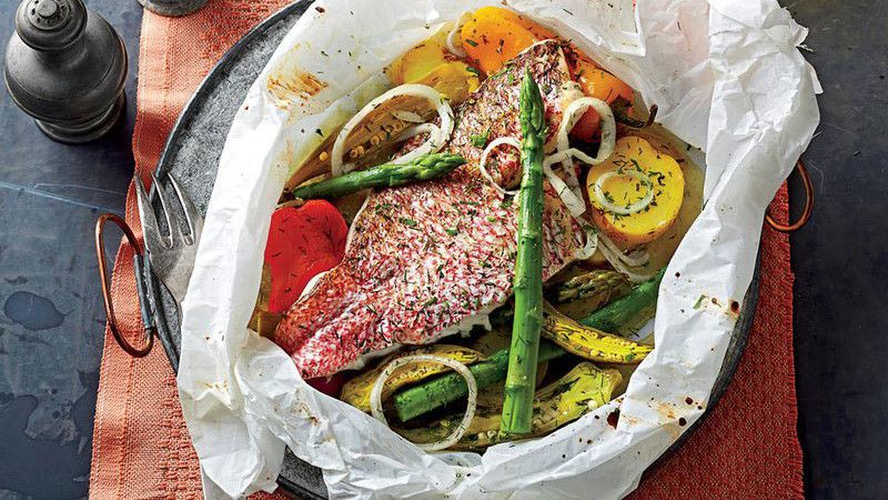 Pargo Baked in Parchment with Spring Vegetables