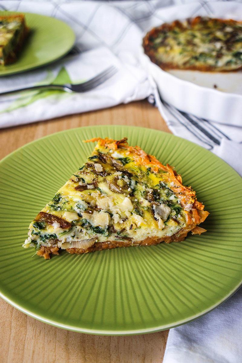 Espinacas & Caramelized Onion Frittata with Sweet Potato Crust