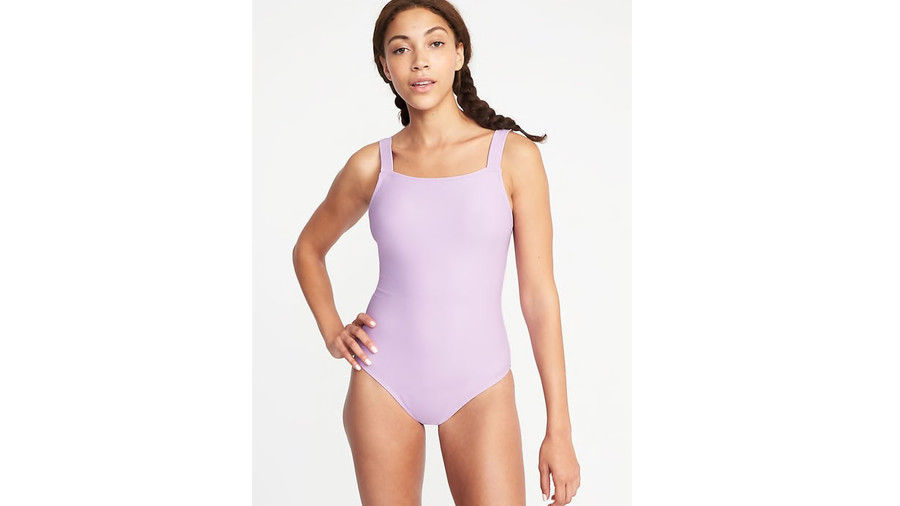 Square-Neck One-Piece Swimsuit in Light Purple 