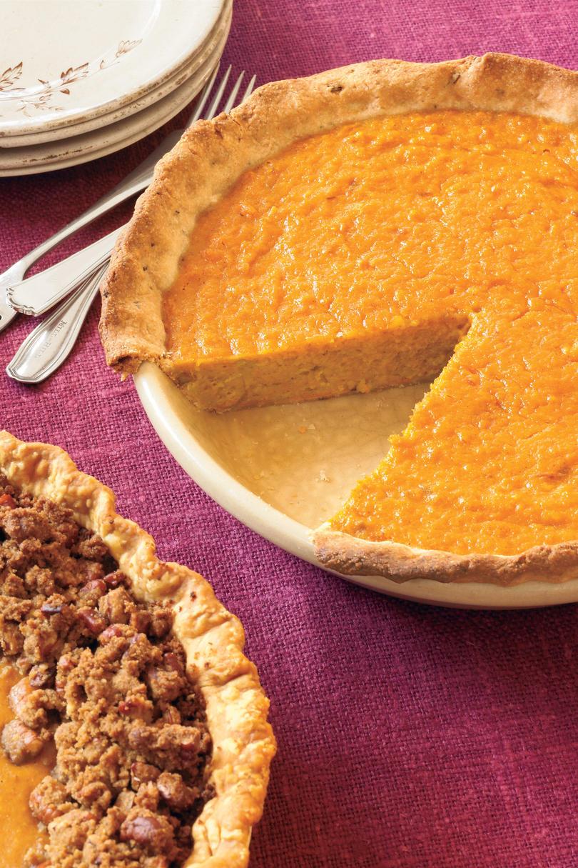 جنوبي Living Pumpkin Recipes: Orange-Sweet Potato Pie With Rosemary-Cornmeal Crust