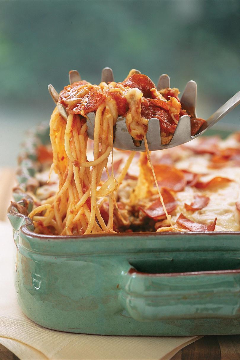 سهل Pasta Recipes: Pizza Spaghetti Casserole