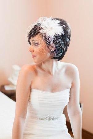 Stacked Bob with Birdcage Veil