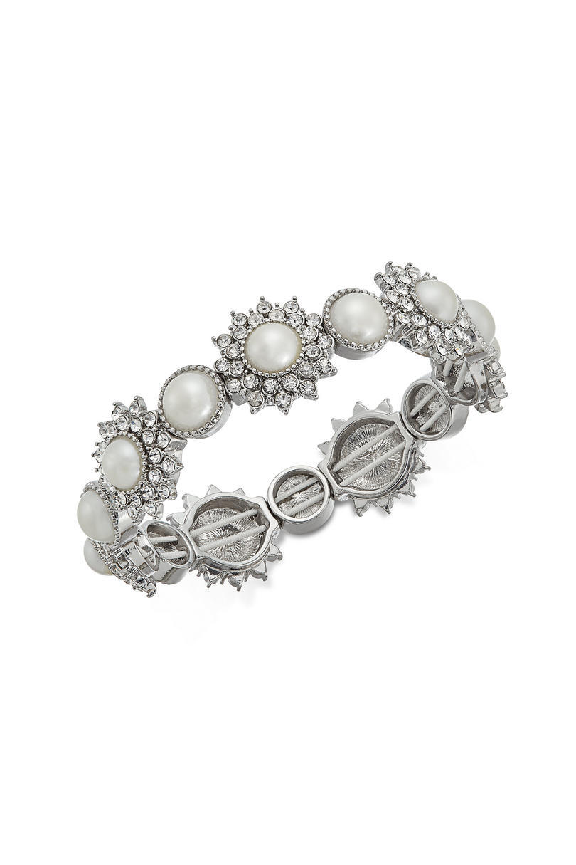 ميثاق Club Silver-Tone Crystal & Imitation Pearl Stretch Bracelet