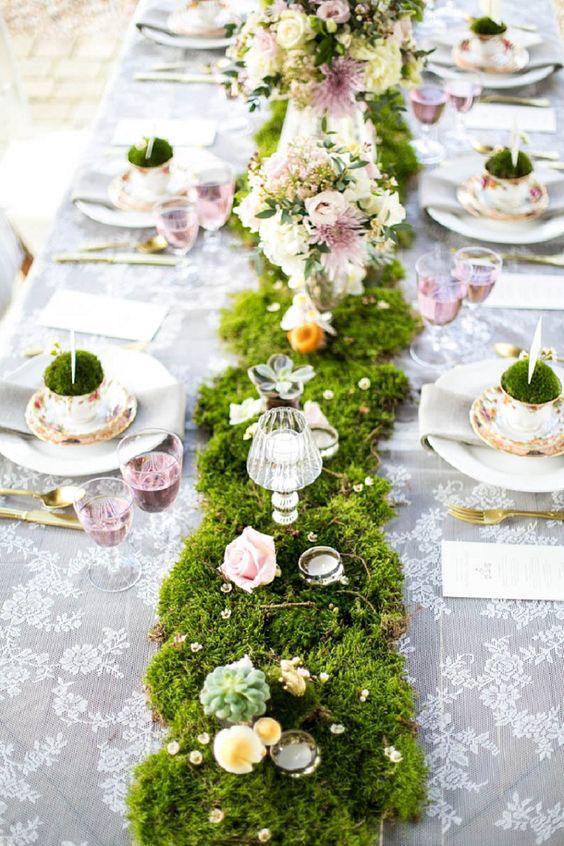 Teacup and Moss Wedding Tablescape