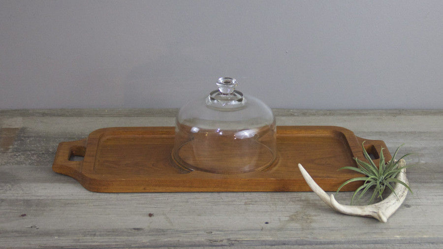 Teca Serving Tray With Glass Dome