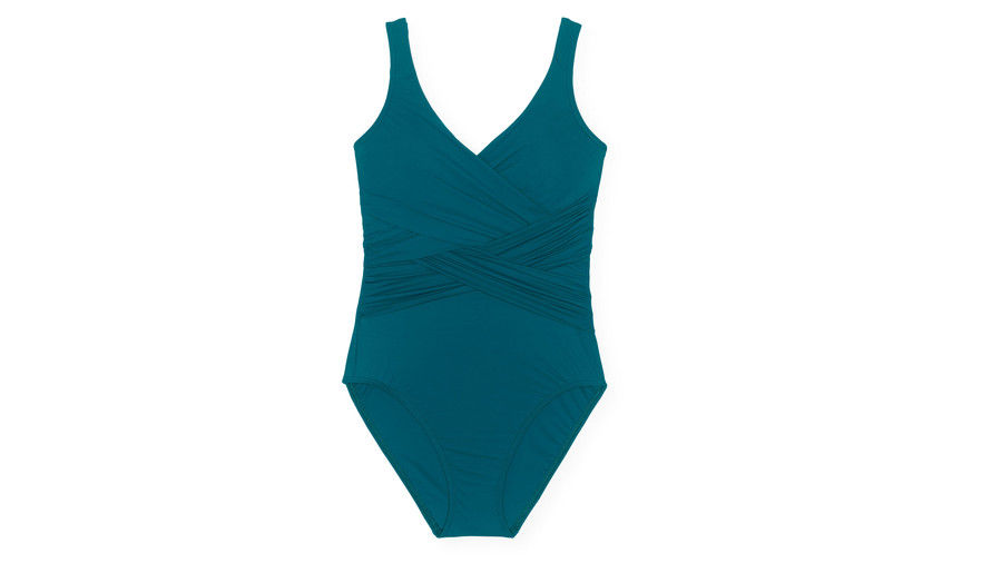 женски Slender Wrap One Piece Swimsuit in Teal Blue