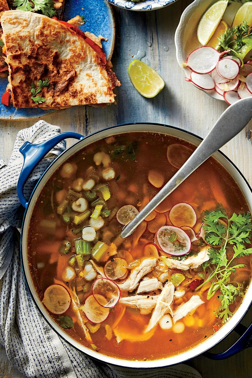 Verde Chile-Turkey Soup with Hominy 