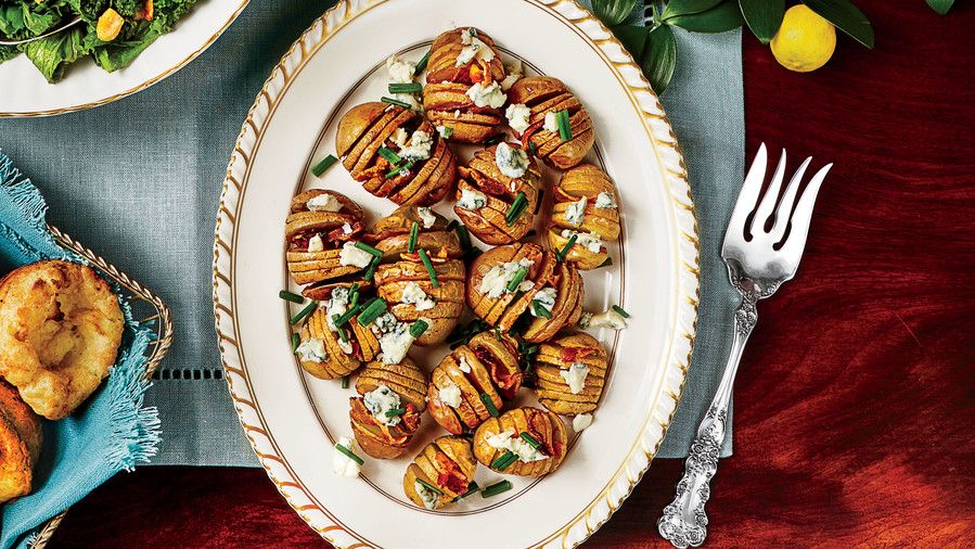 Bebé Hasselback Potatoes with Blue Cheese and Bacon