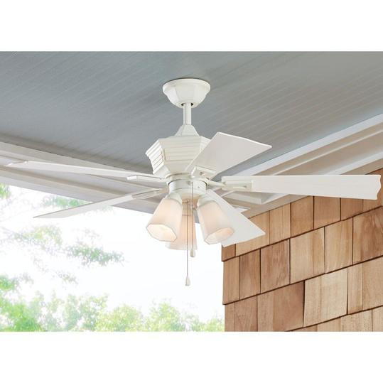 Interior/Outdoor Cottage-Chic Distressed White Ceiling Fan 
