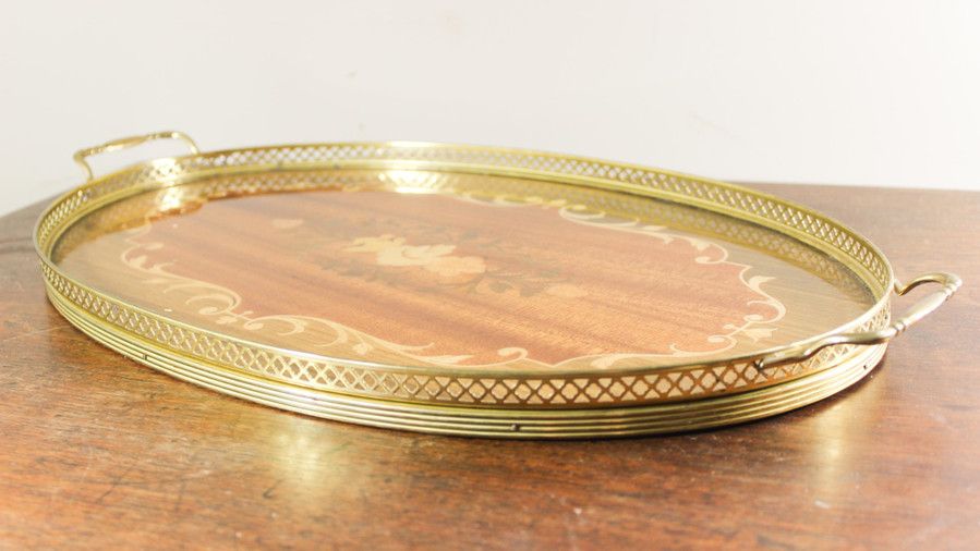 De madera Inlaid Oval Serving Tray